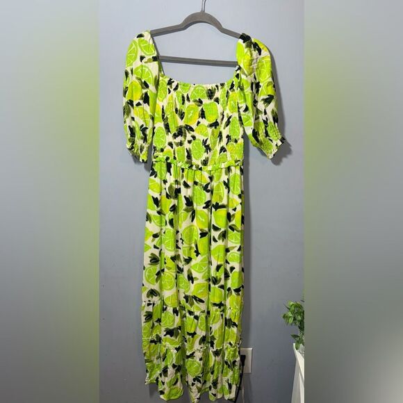 Steve Madden Sunny Lime Print Challis Midi Dress Women’s Size Medium NWOT - Picture 1 of 8